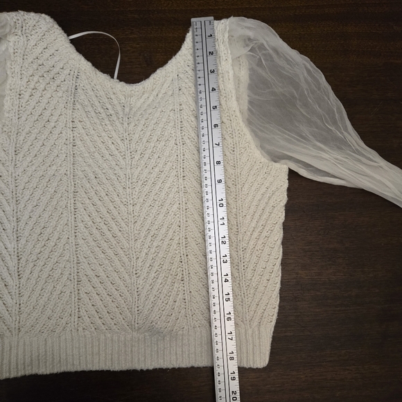 maeve white knit sweater with sheer sleeves - Picture 6 of 6